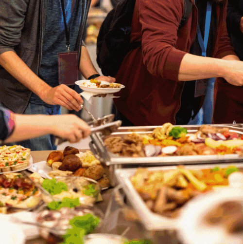 Christmas buffet with roasted turkey and seasonal dishes